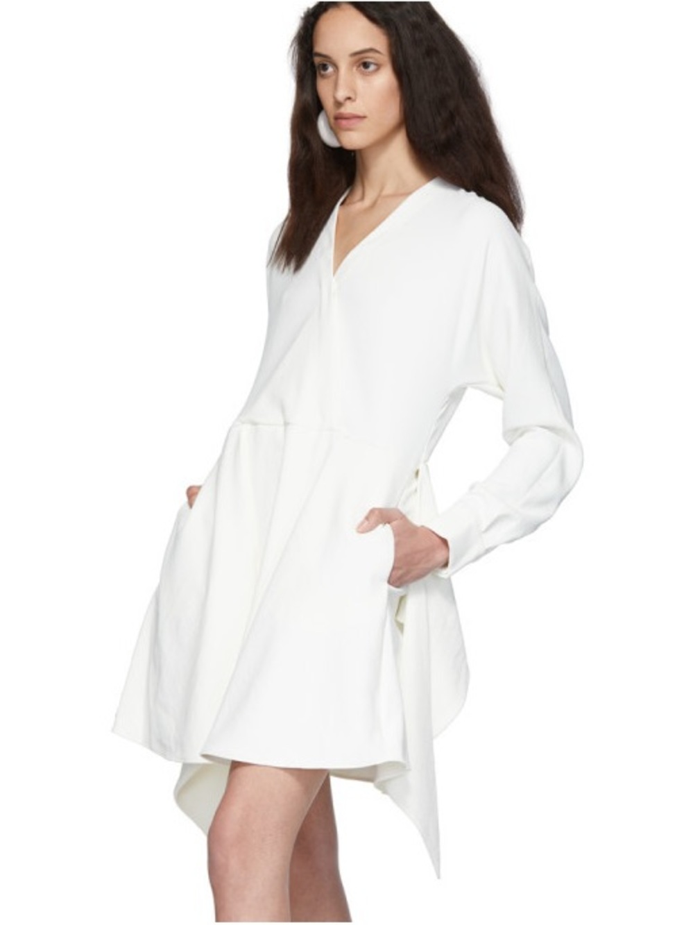 Tibi White V-Neck Mini Dress with Pockets